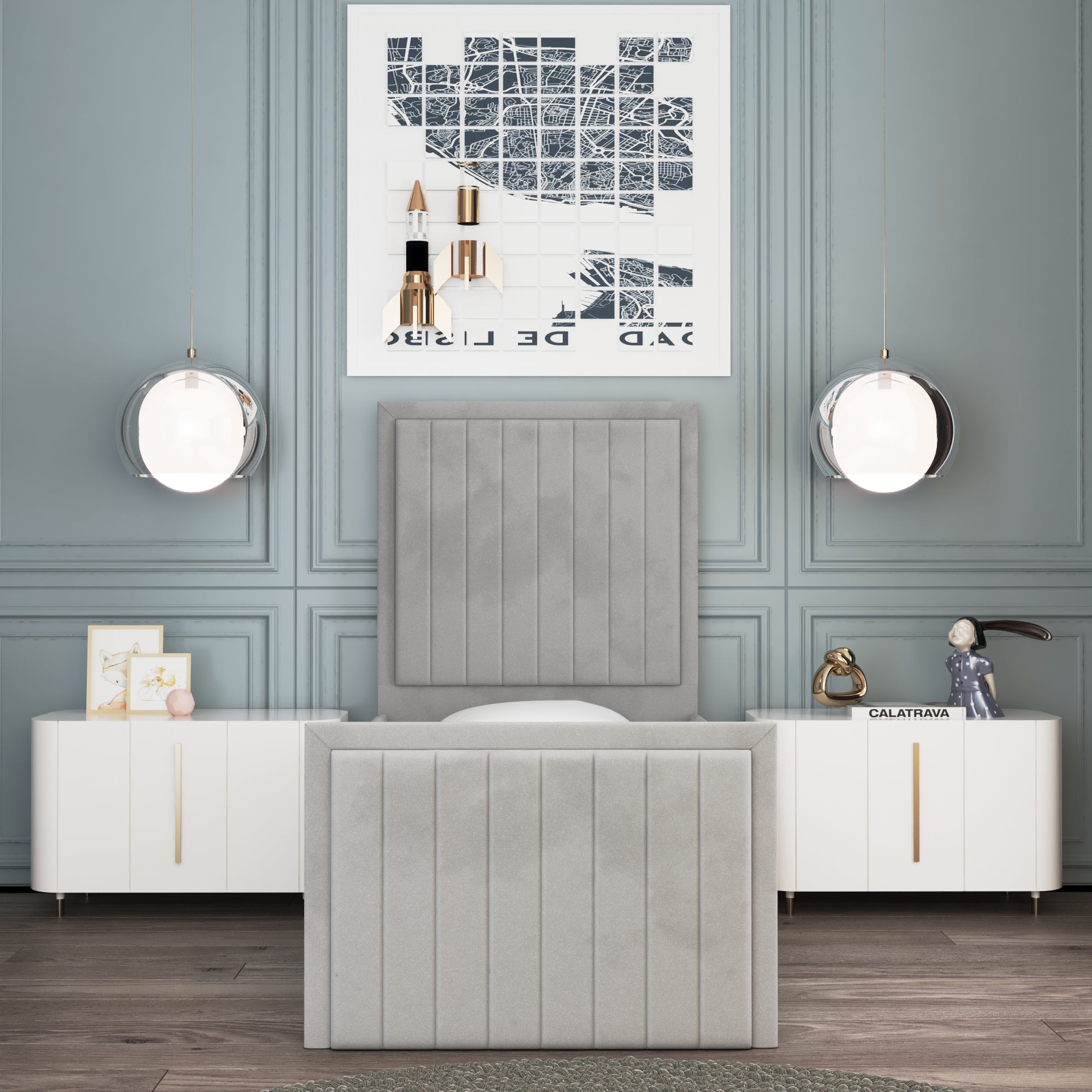 Vertical Panel Border Headboard Safety Side Rail Sleigh Bed & Footend