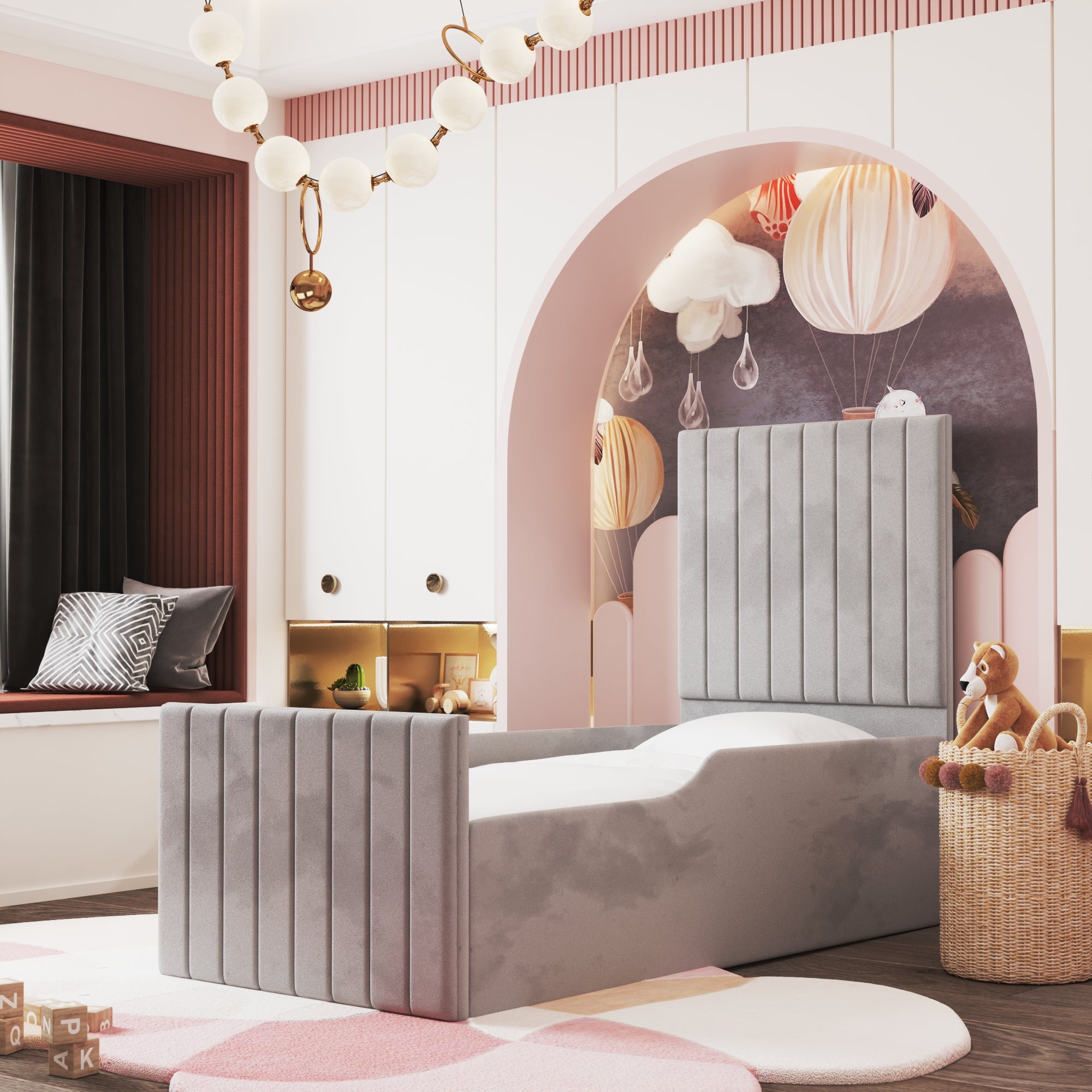 Vertical Panel Headboard Safety Side Rail Sleigh Bed & Footend