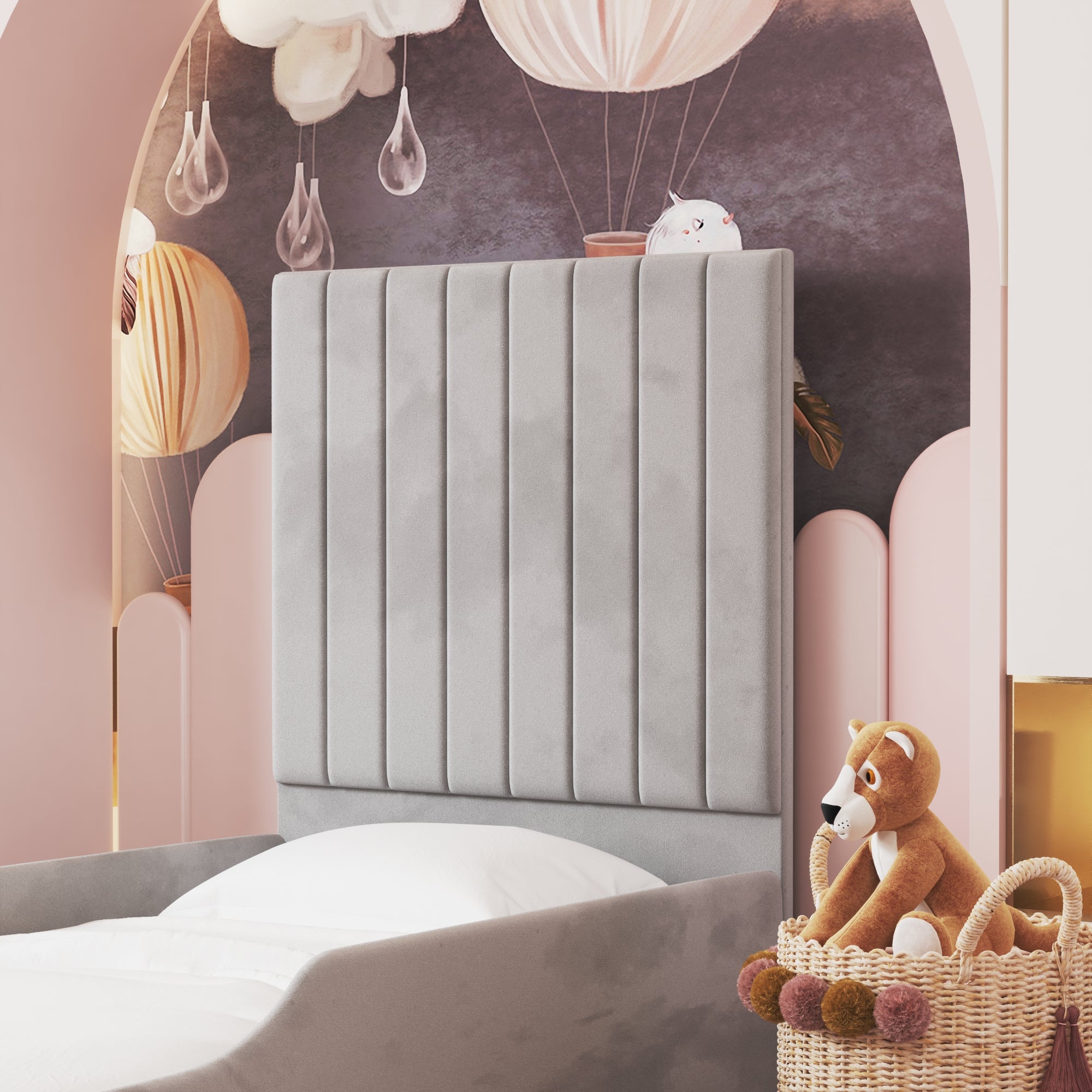 Vertical Panel Headboard Safety Side Rail Sleigh Bed & Footend