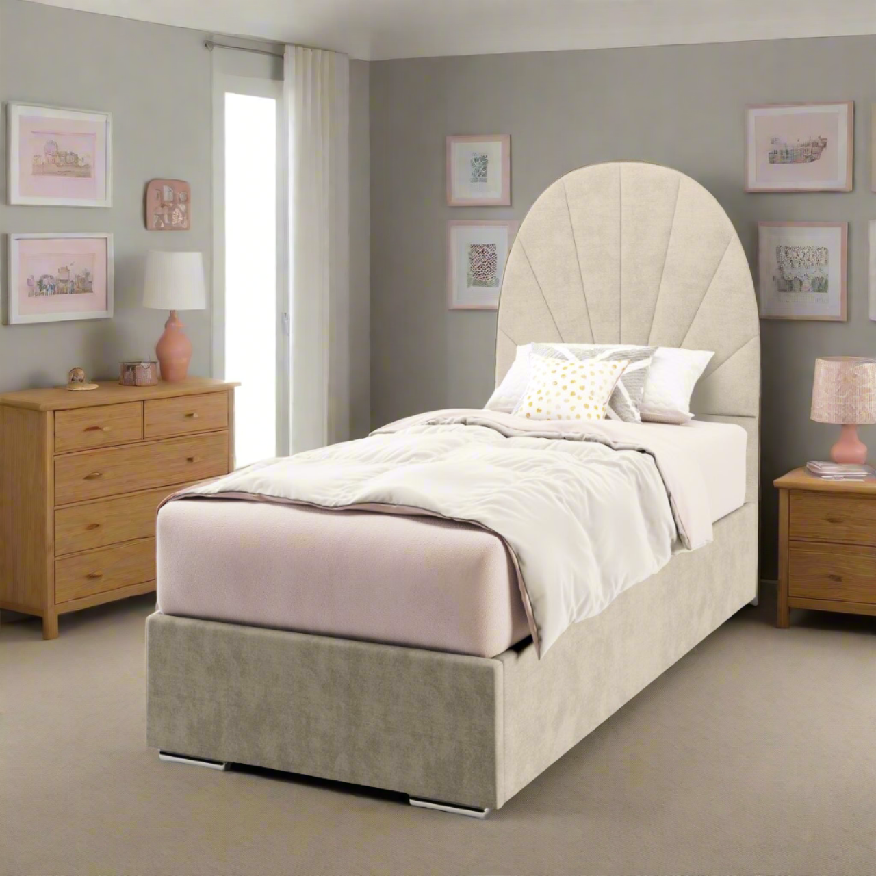 Half Moon Vertical Lines Tall Headboard Frame Bed