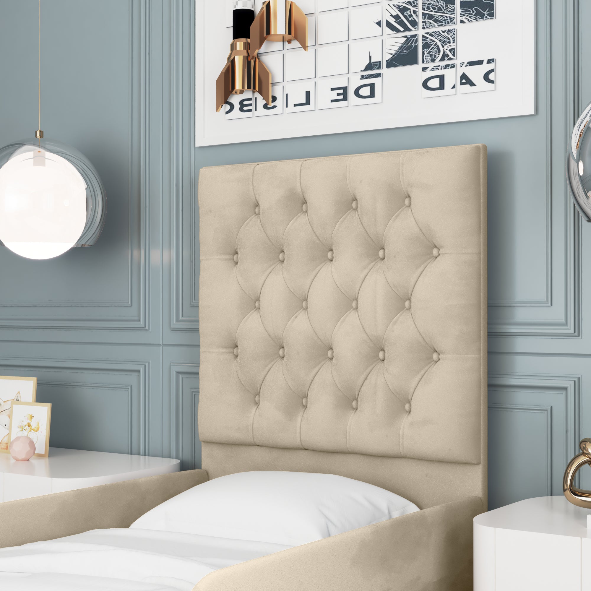Chesterfield Headboard Safety Side Rail Sleigh Bed & Footend