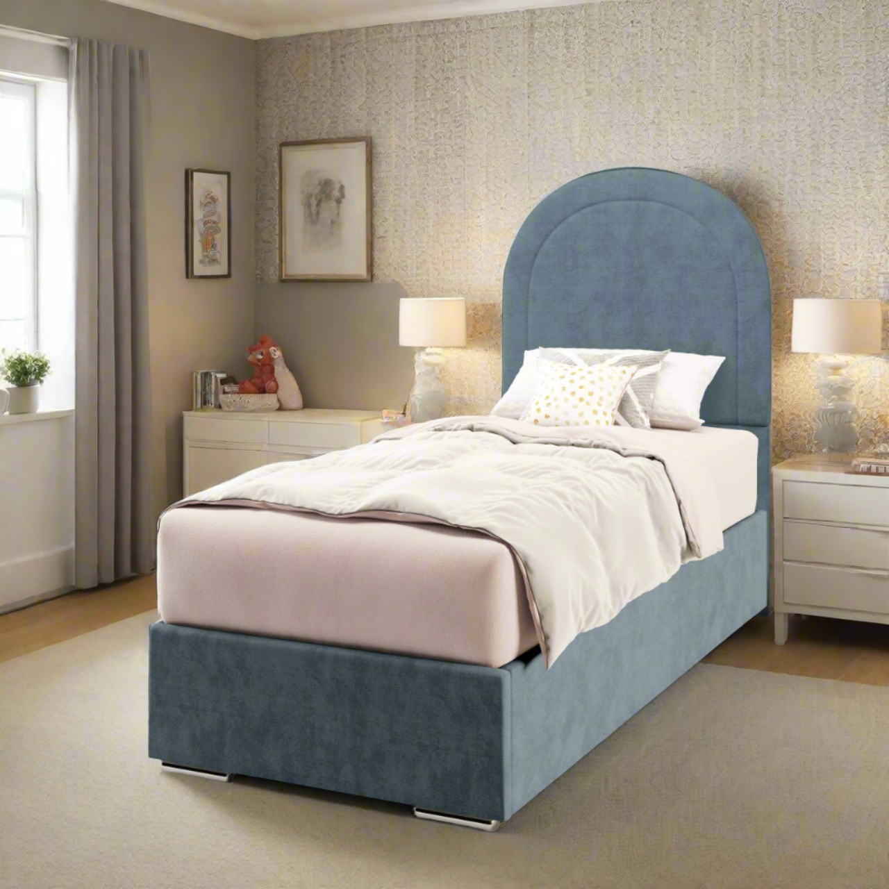 Arched Border Tall Headboard Frame Bed