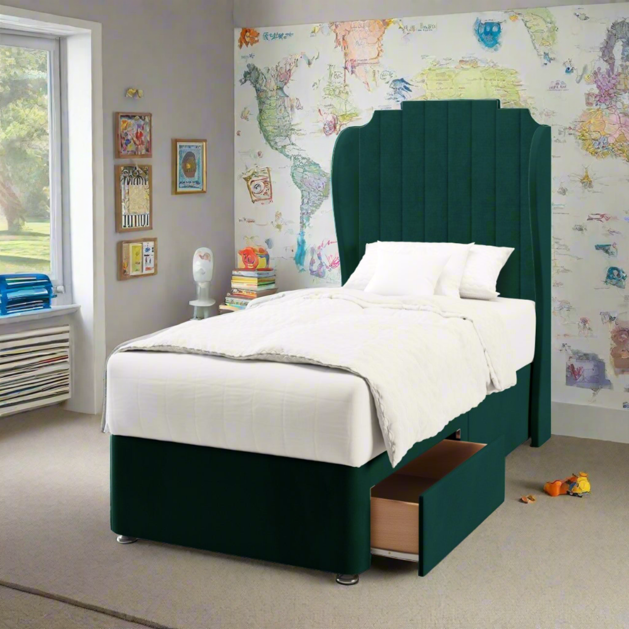Art Deco Middle Curve Wing Headboard Divan Bed