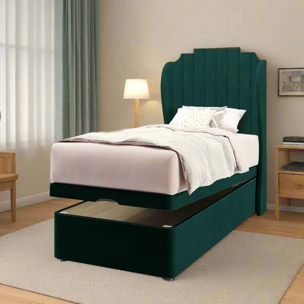Art Deco Headboard Ottoman Storage Bed