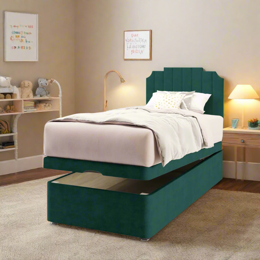 Art Deco Headboard Ottoman Storage Bed