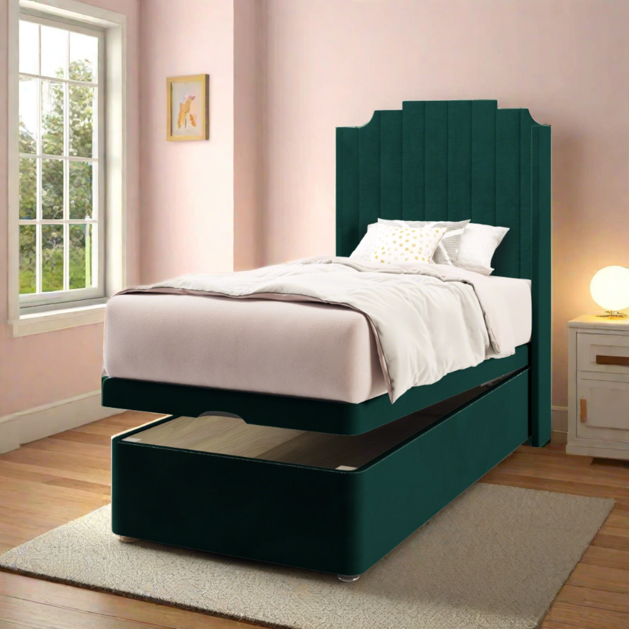 Art Deco Headboard Ottoman Storage Bed