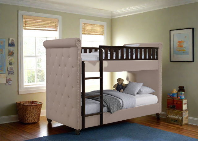 New Louis Beige Linen Chesterfield Bunk Bed