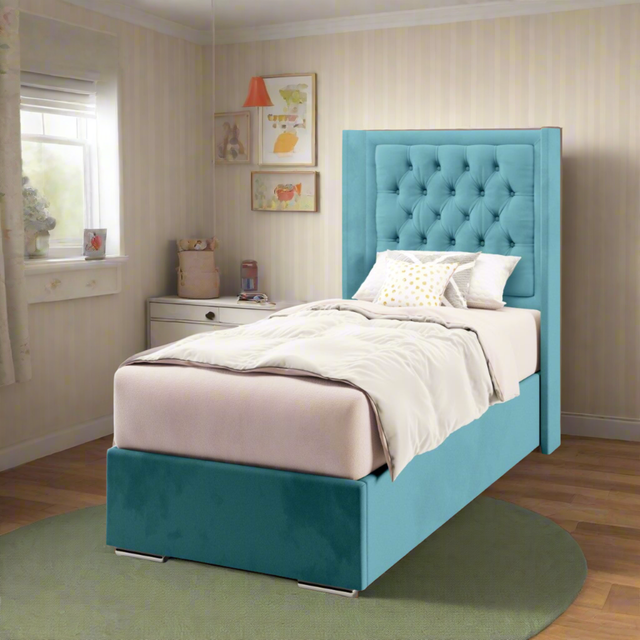 Chesterfield Border Straight Wing Headboard Frame Bed