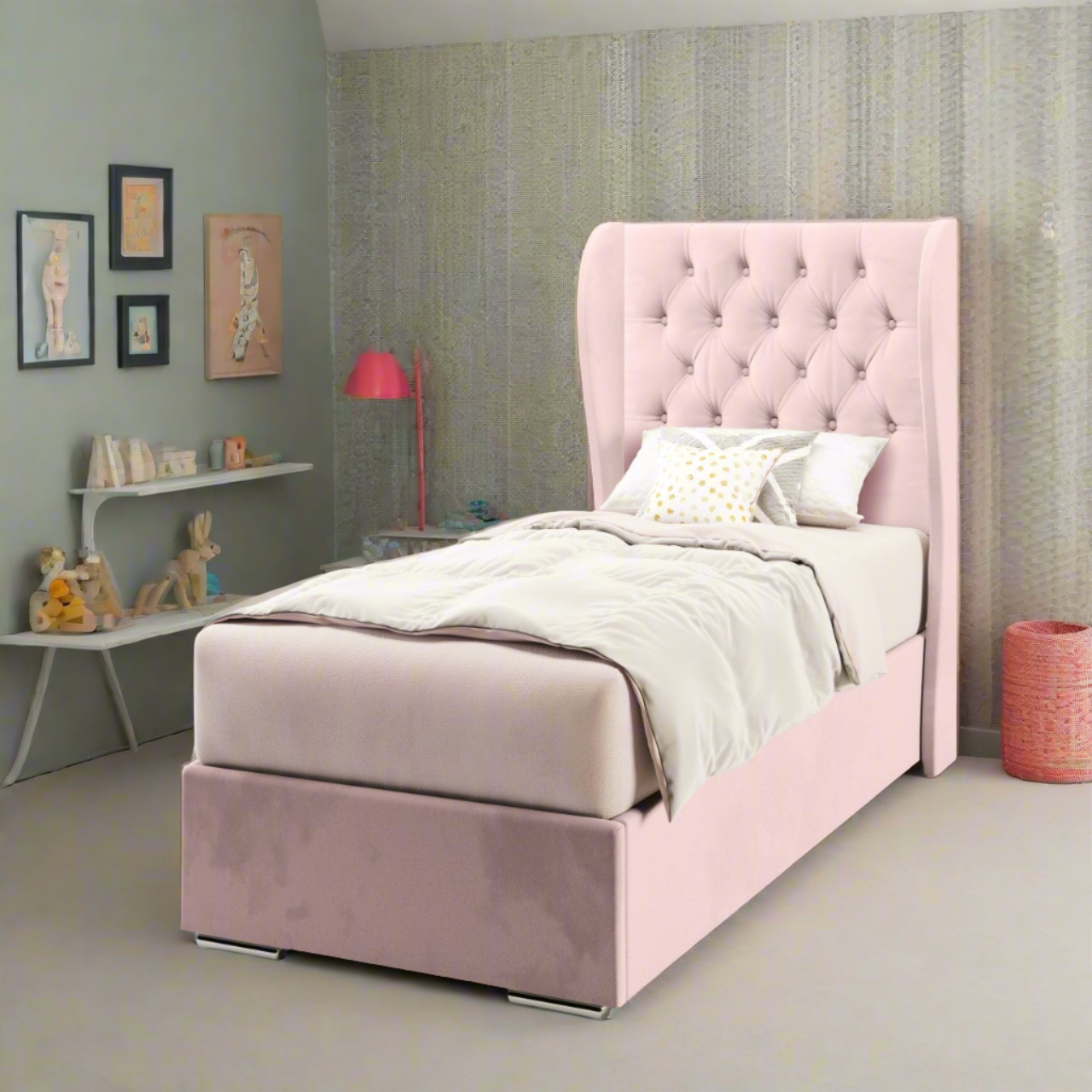 Chesterfield Middle Curve Wing Headboard Frame Bed