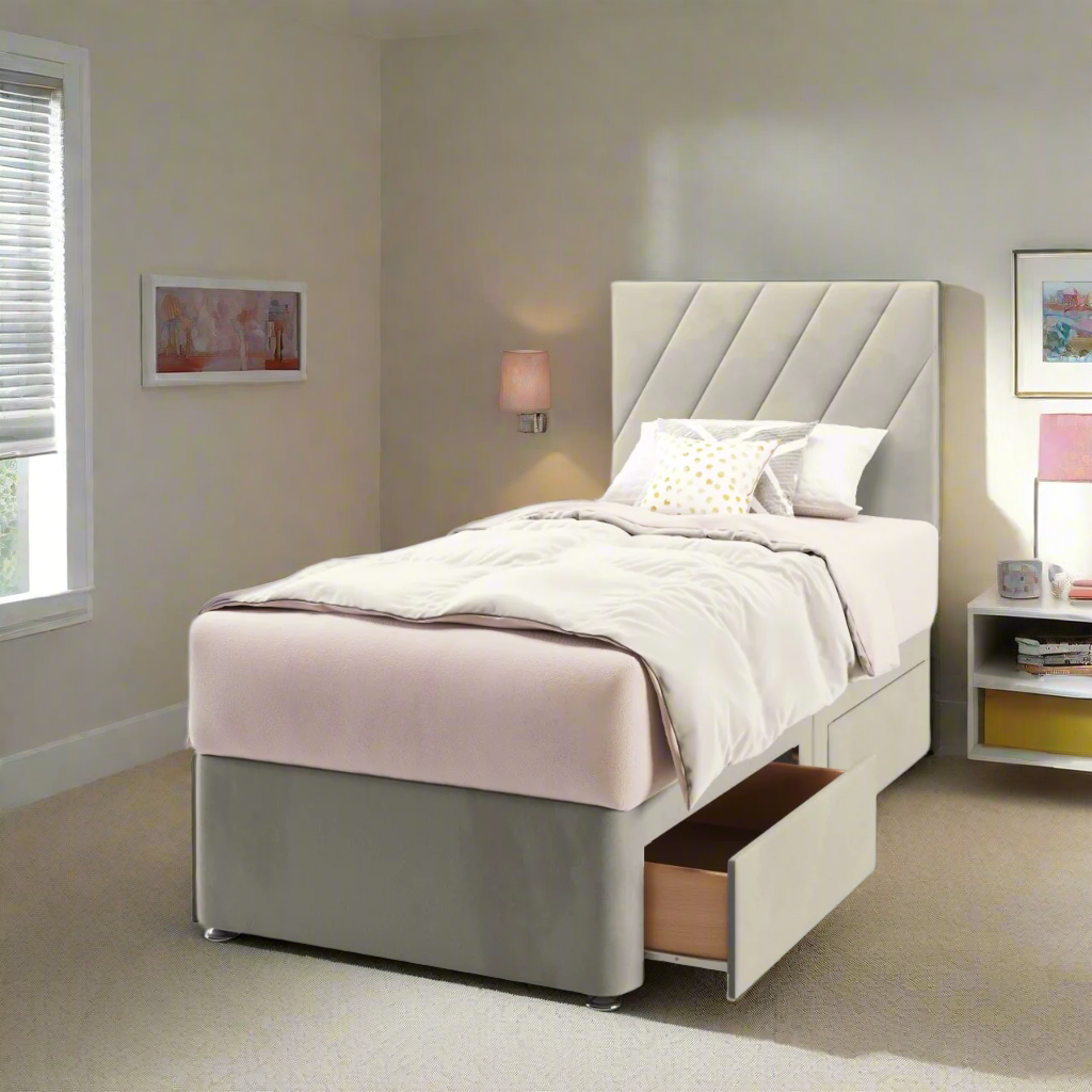 Diagonal Panels Low Headboard Divan Bed