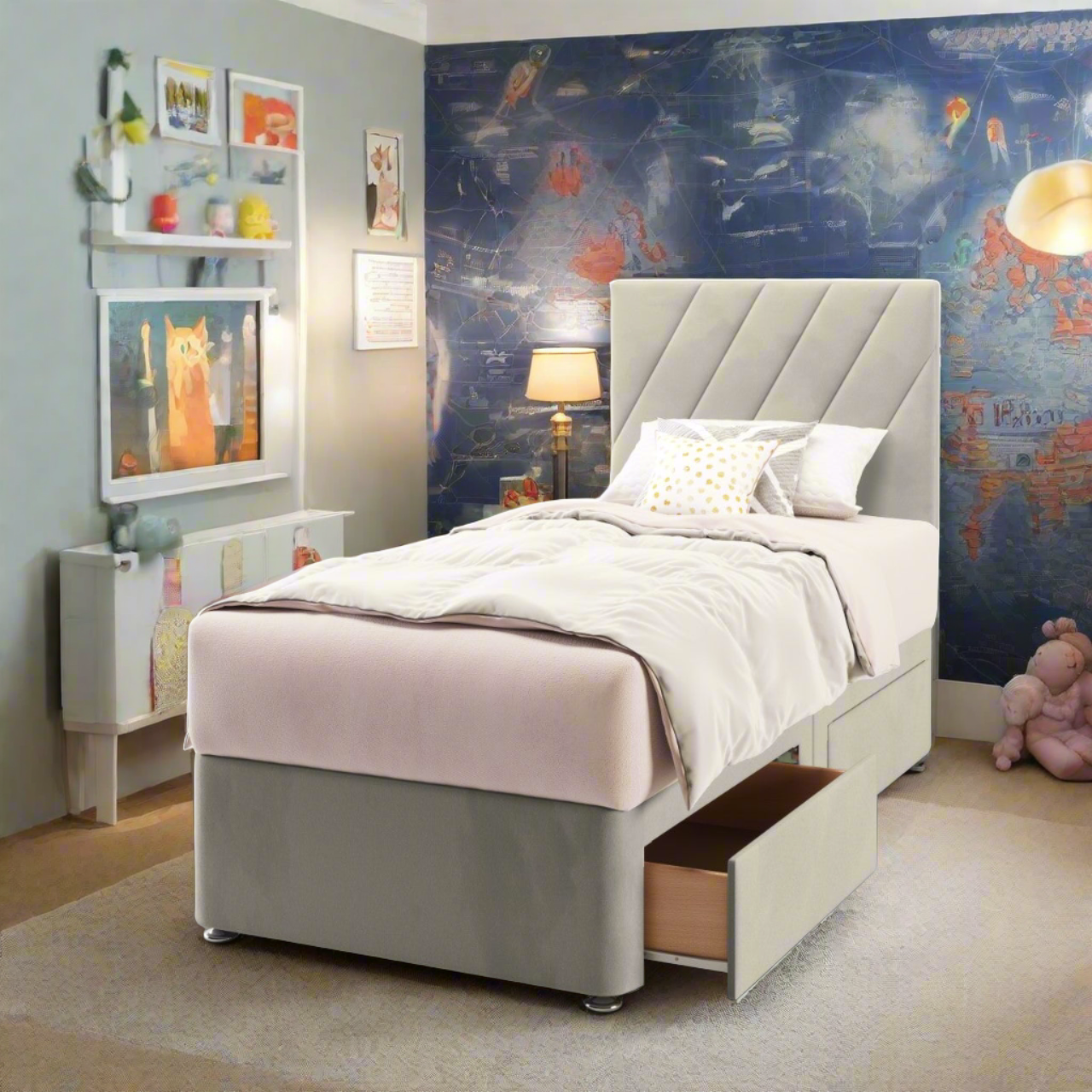 Diagonal Panels Low Headboard Divan Bed