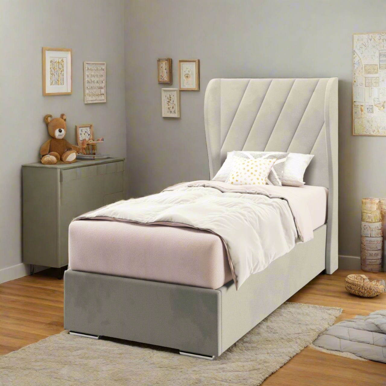 Diagonal Panels Middle Curve Wing Headboard Frame Bed