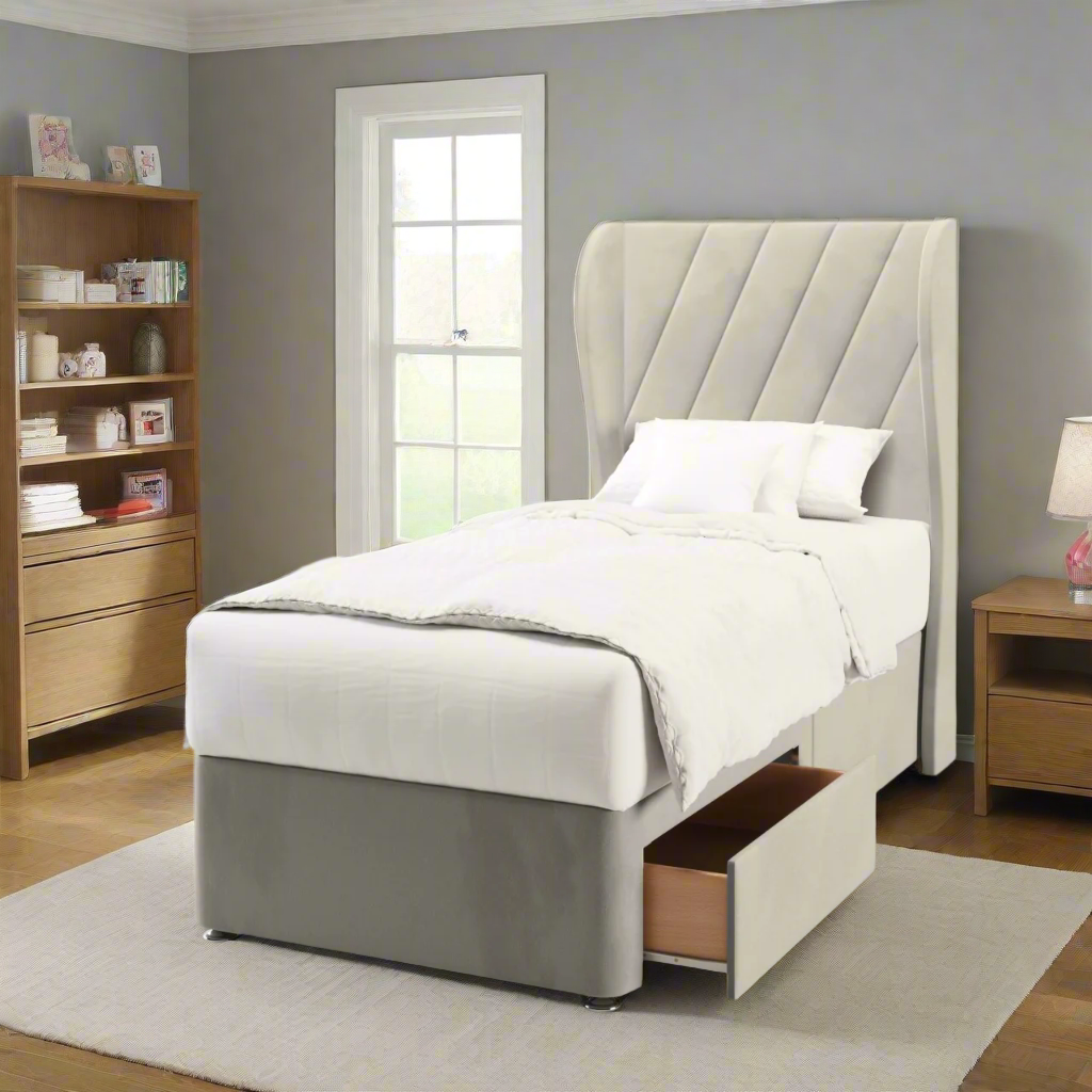 Diagonal Panels Middle Curve Wing Headboard Divan Bed