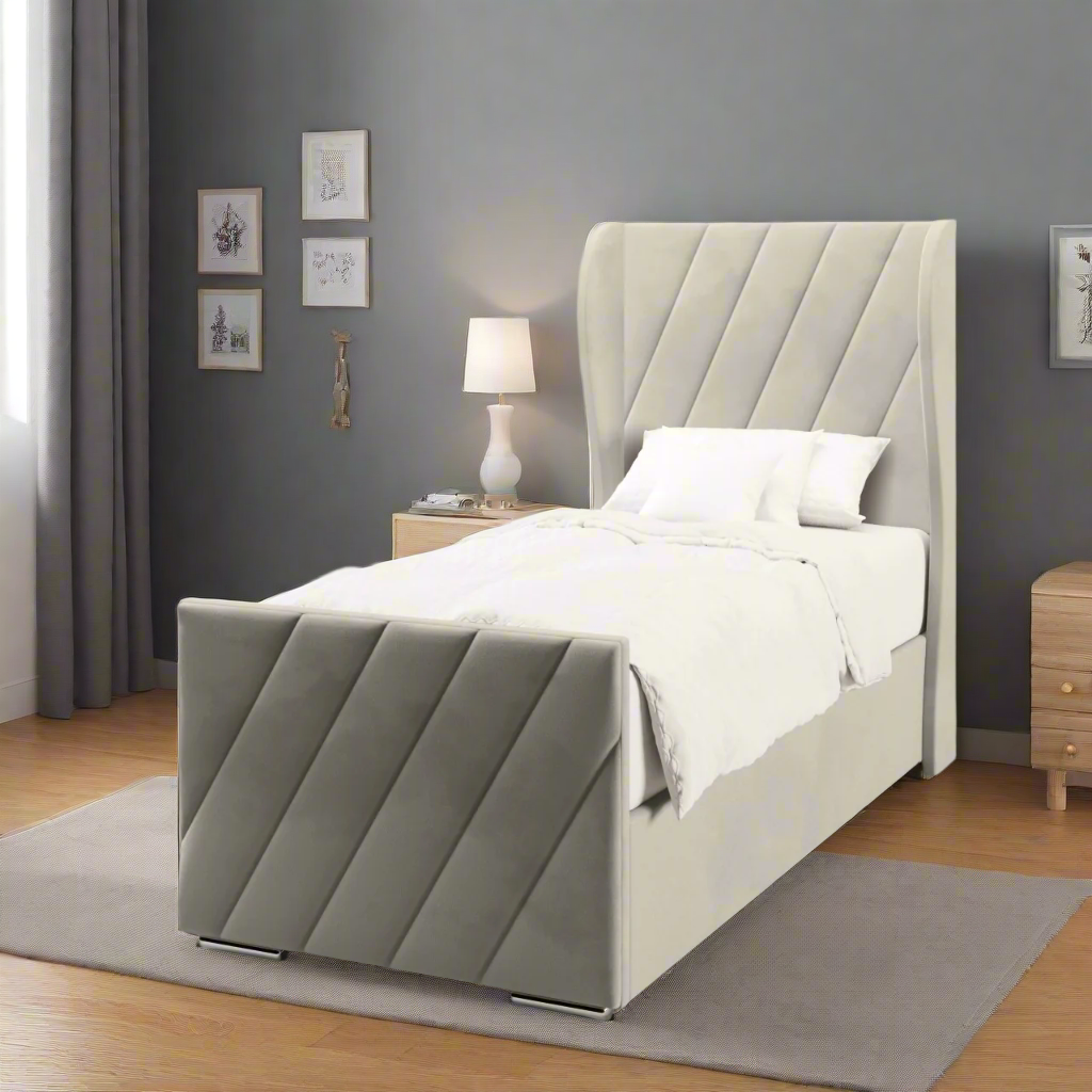 Diagonal Panels Headboard Ottoman Storage Side Lift Bed & Footend