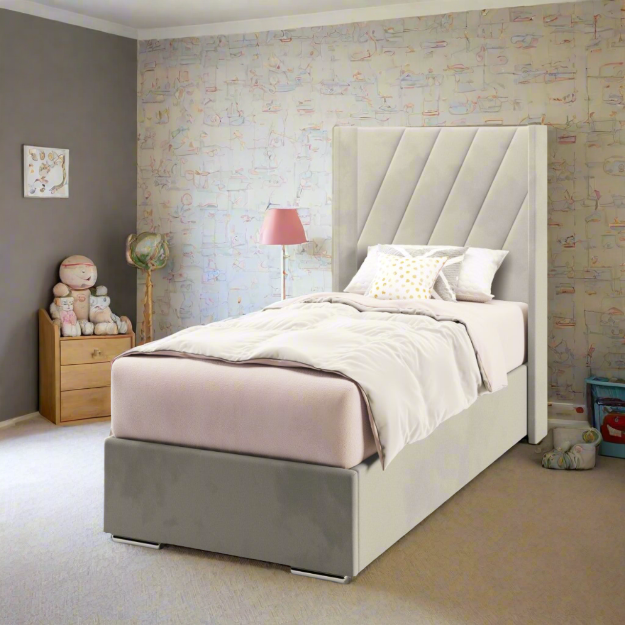 Diagonal Panels Straight Wing Headboard Frame Bed