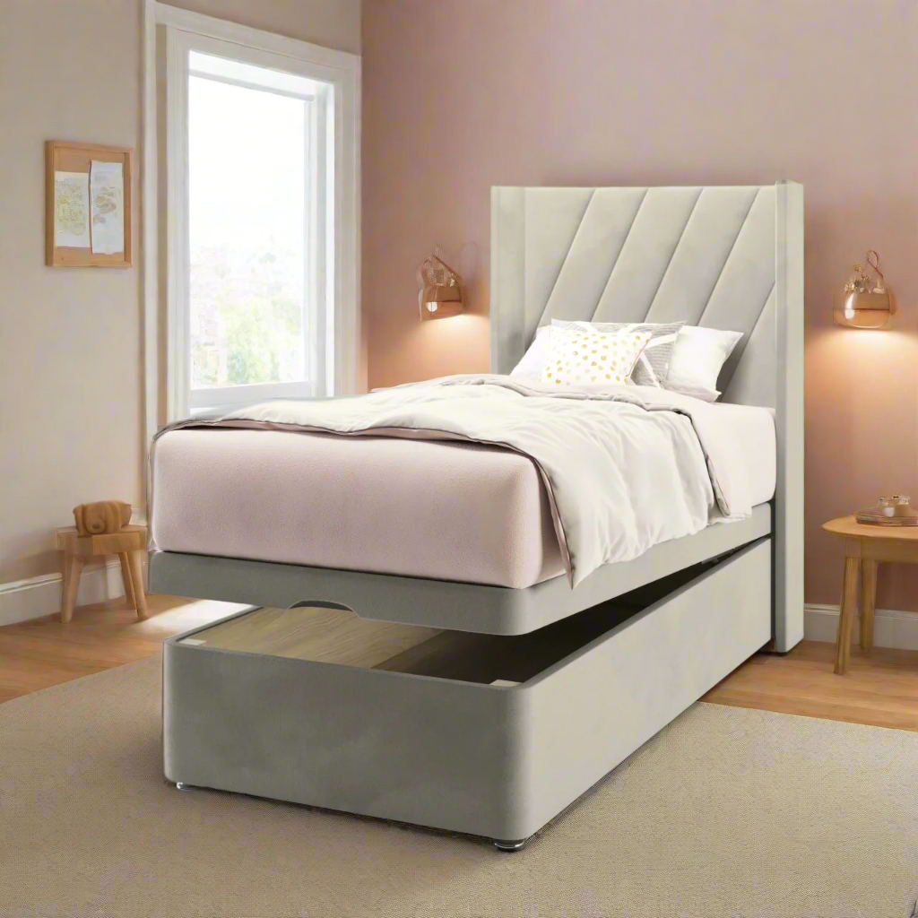 Diagonal Panels Headboard Ottoman Storage Bed