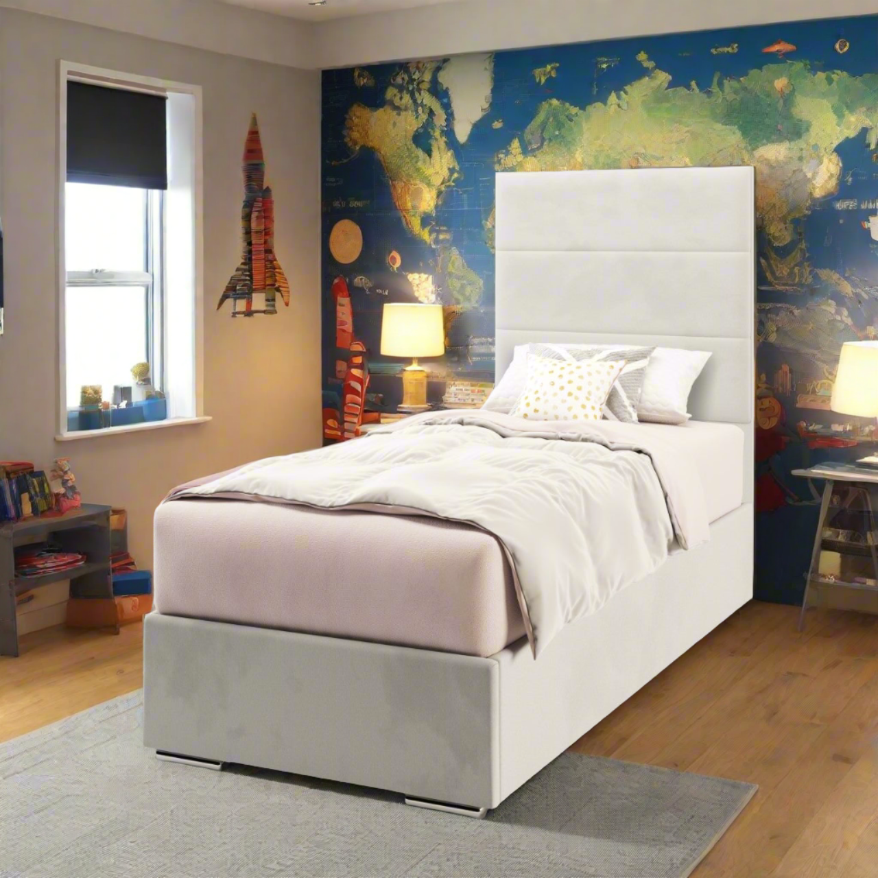 Horizontal Panels Tall Headboard Frame Bed