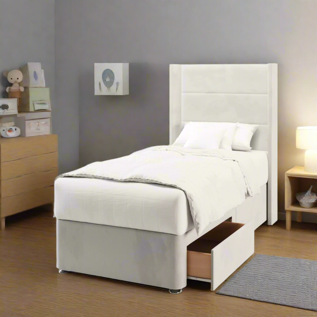 Horizontal Panels Straight Wing Headboard Divan Bed
