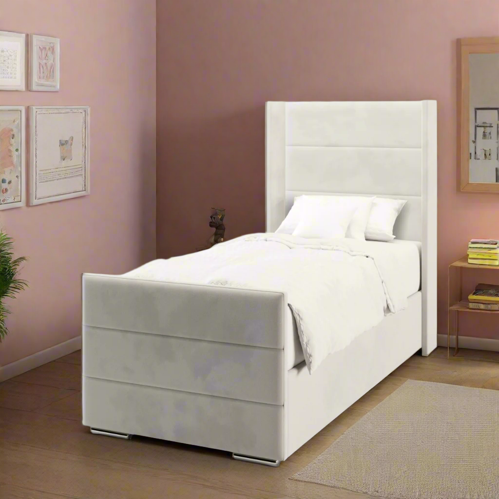 Horizontal Panels Headboard Ottoman Storage Side Lift Bed & Footend