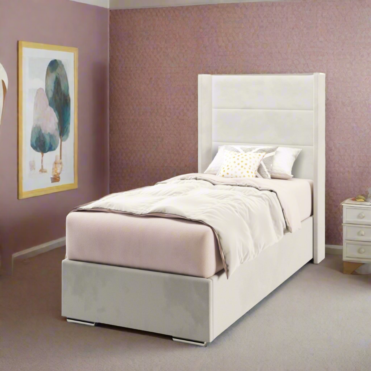 Horizontal Panels Straight Wing Headboard Frame Bed