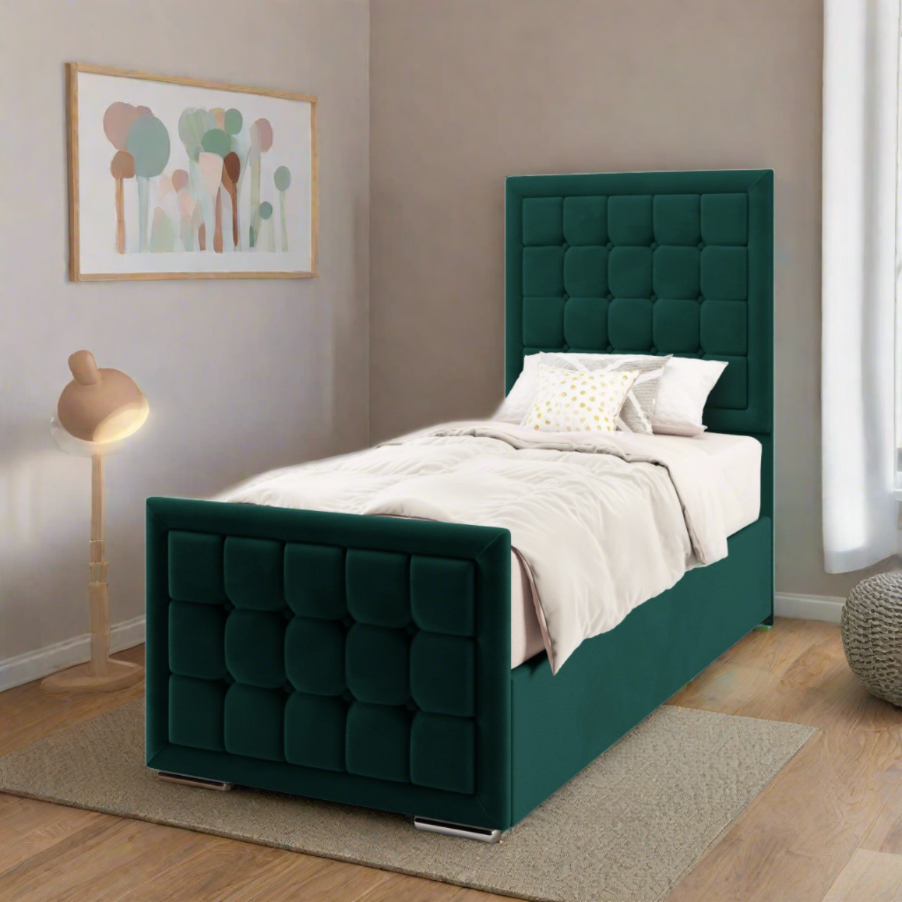 Large Cubic Border Headboard Ottoman Storage Side Lift Bed & Footend