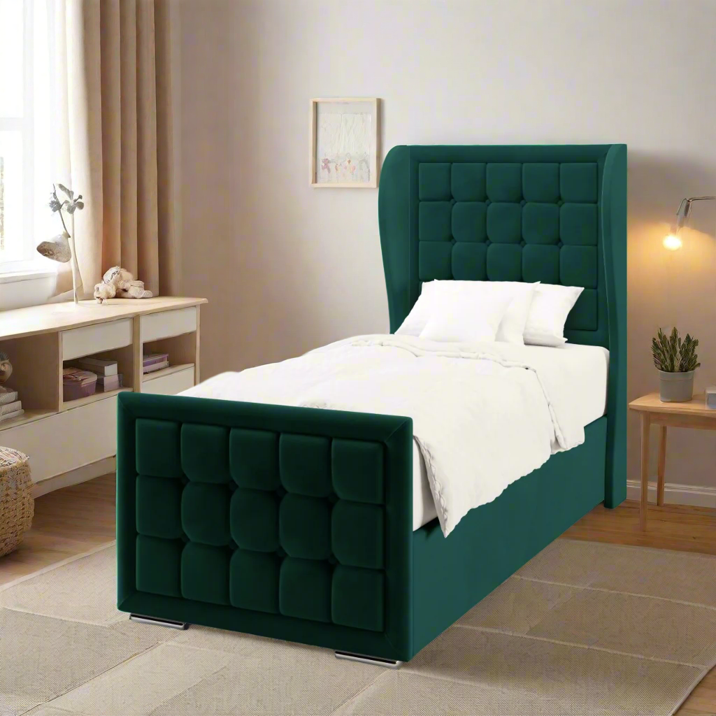 Large Cubic Border Headboard Frame Bed & Footend