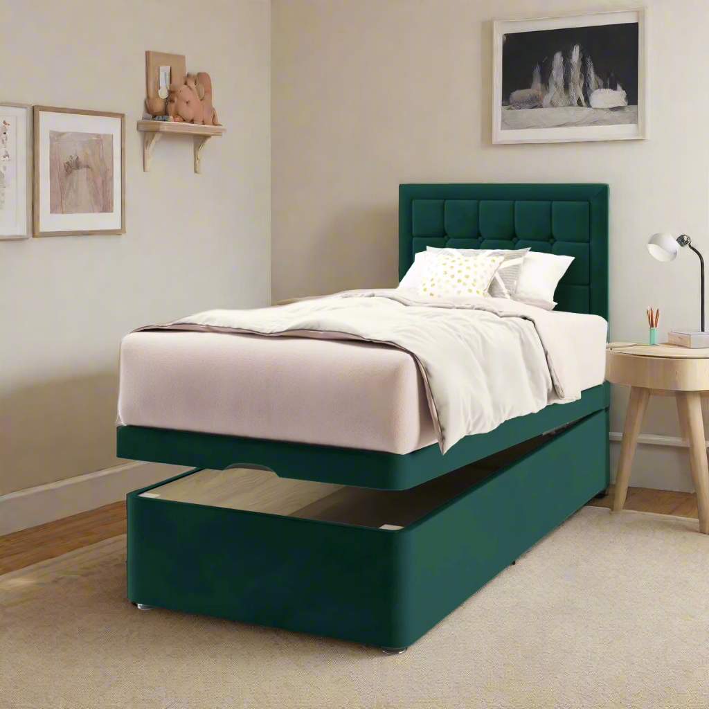 Large Cubic Border Headboard Ottoman Storage Bed