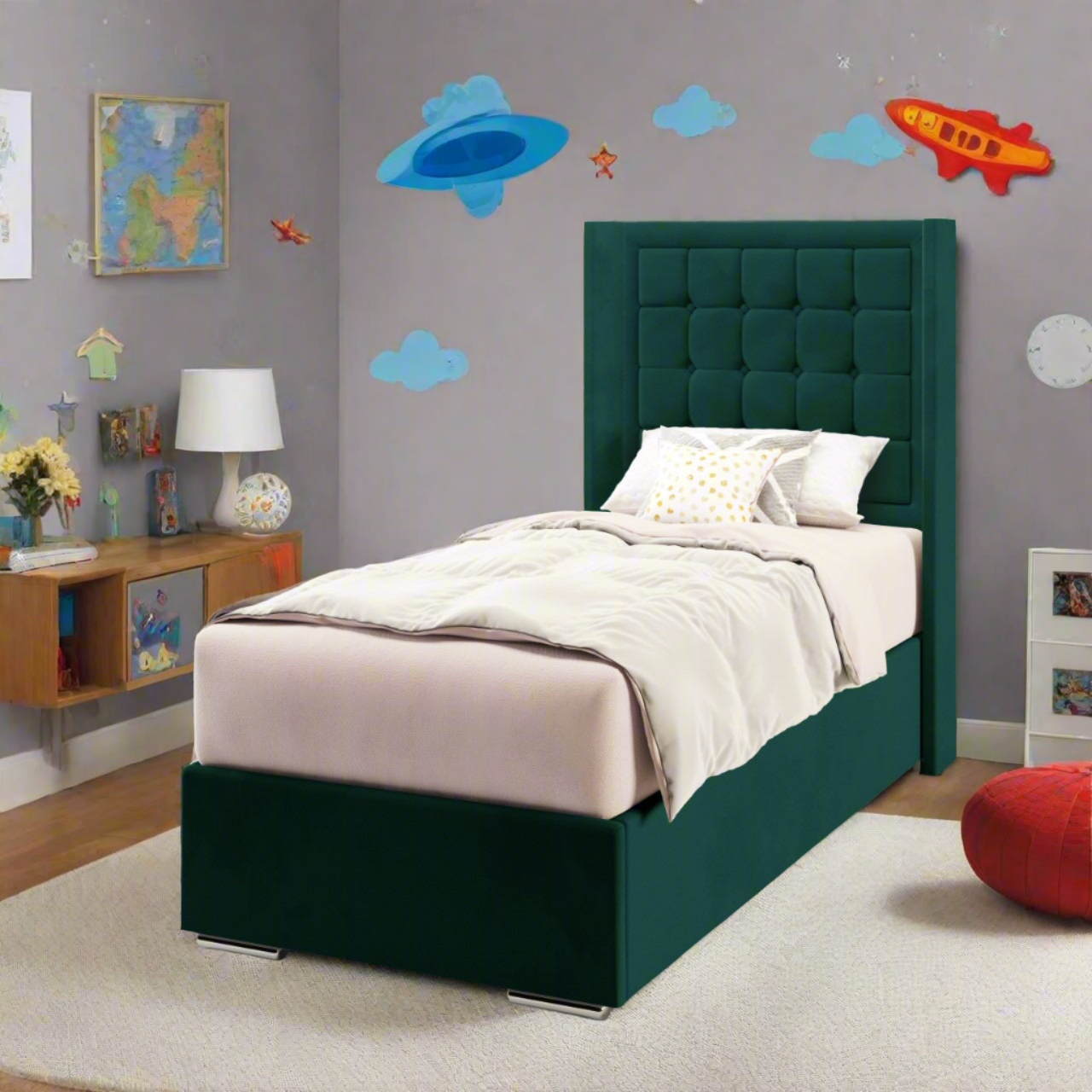 Large Cubic Border Straight Wing Headboard Frame Bed