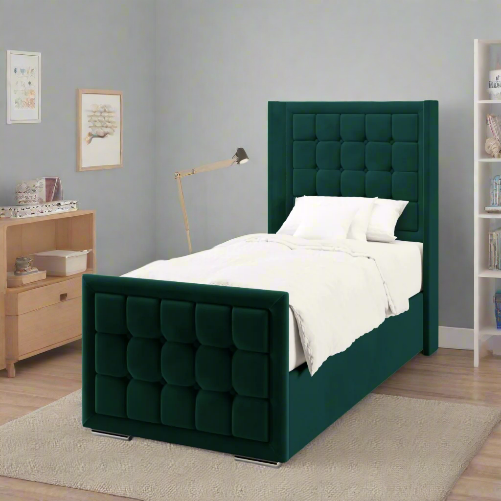 Large Cubic Border Headboard Frame Bed & Footend