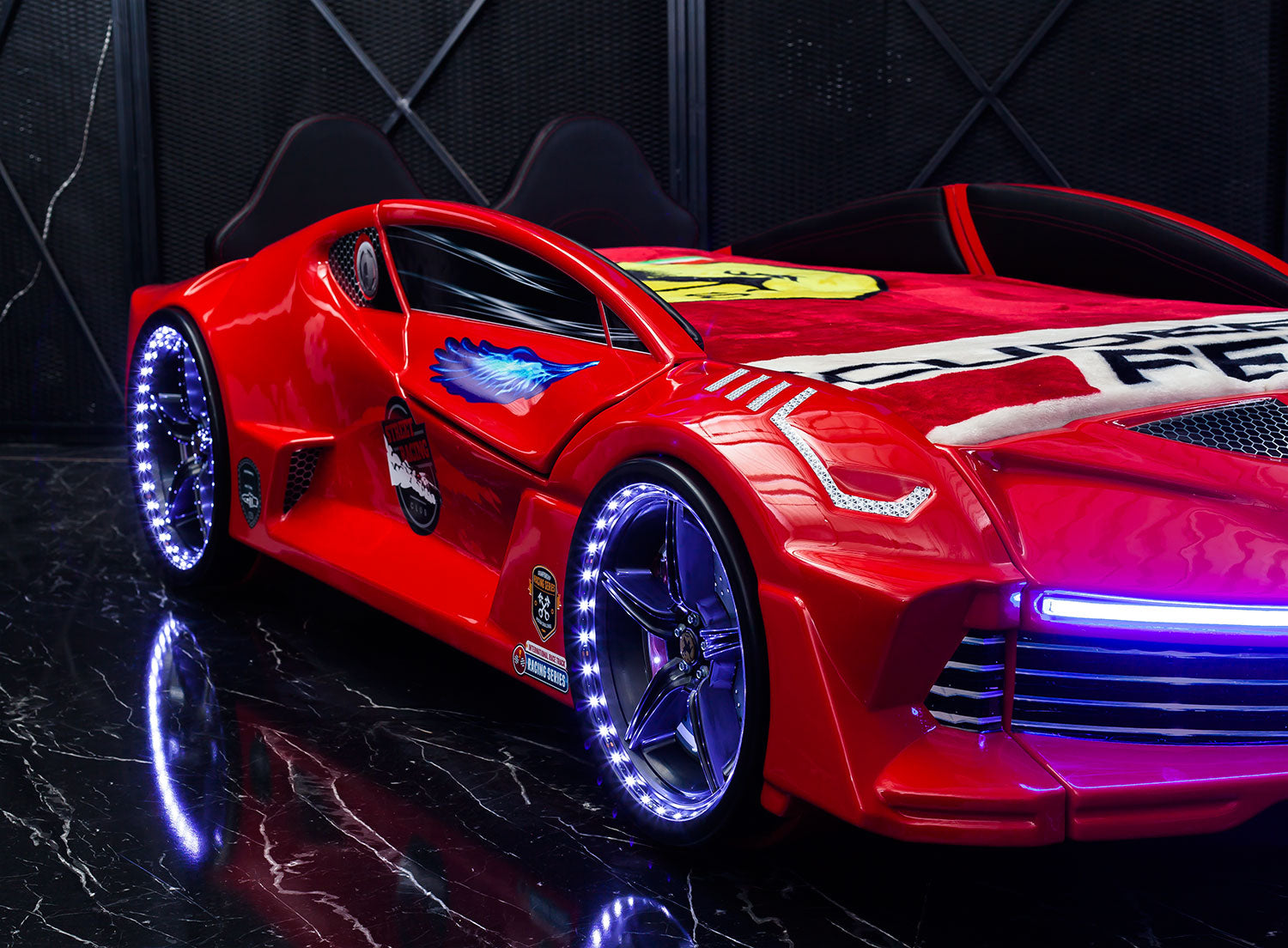 Hurracan 3FT Single Red Racing Car Bed with Bluetooth, LED Lights & Sounds