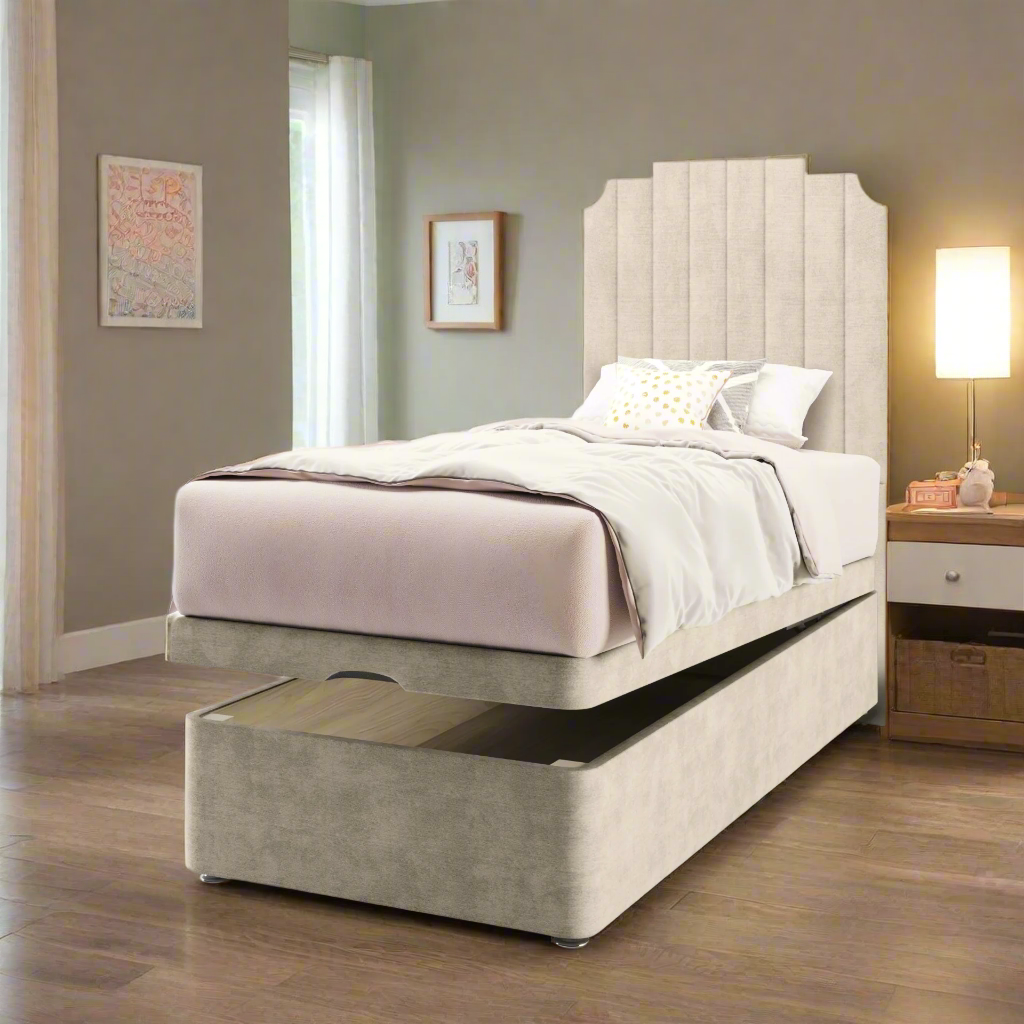 Art Deco Headboard Ottoman Storage Bed
