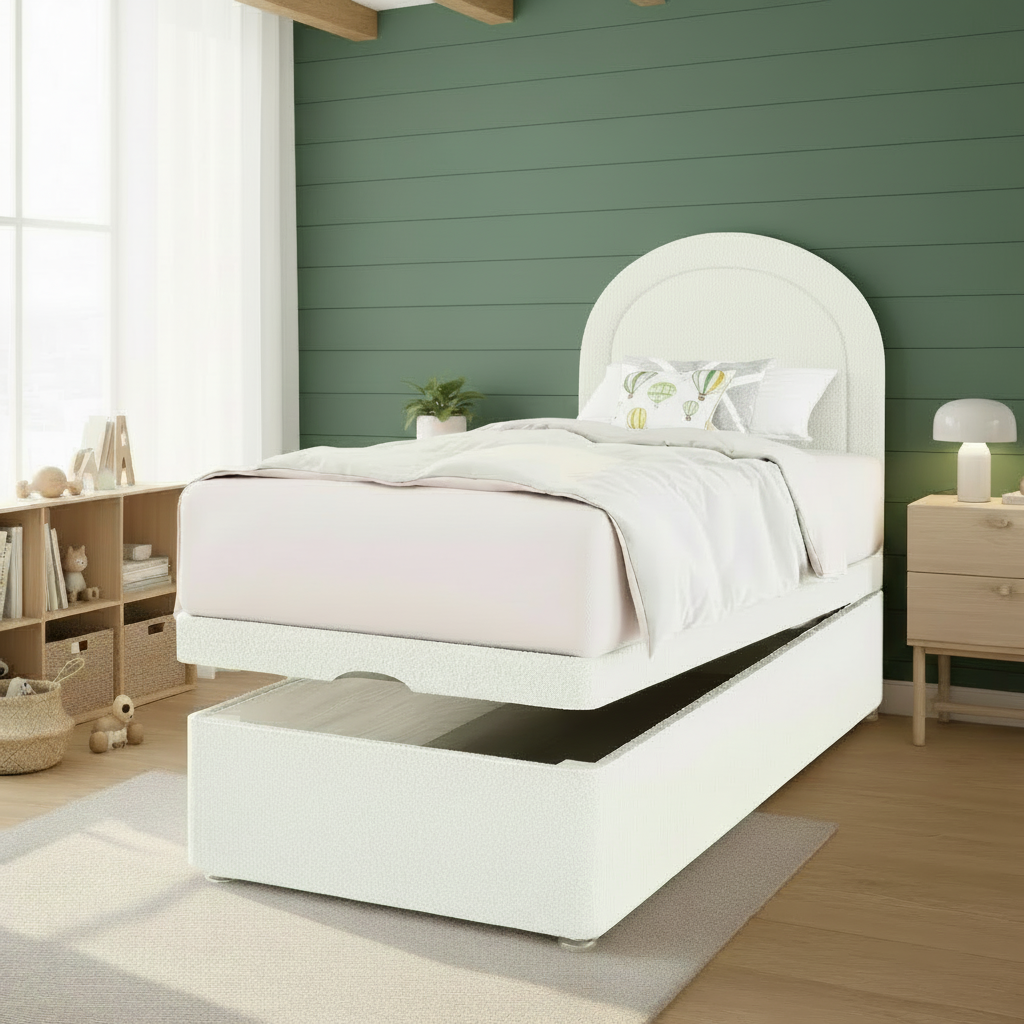 Arched Border Headboard Ottoman Storage Bed
