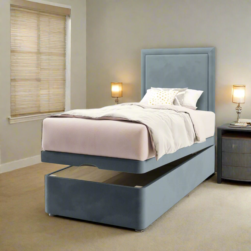 Plain Border Headboard Ottoman Storage Bed