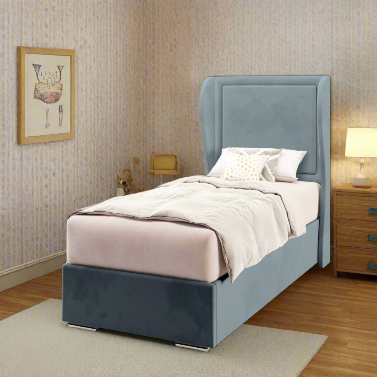 Plain Border Middle Curve Wing Headboard Frame Bed