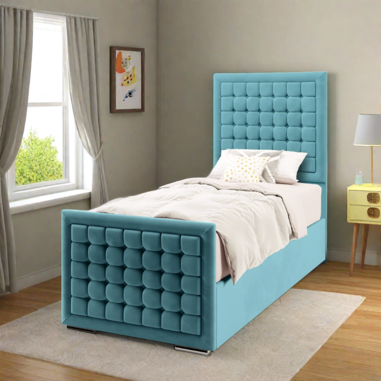 Small Cubic Border Headboard Ottoman Storage Side Lift Bed & Footend