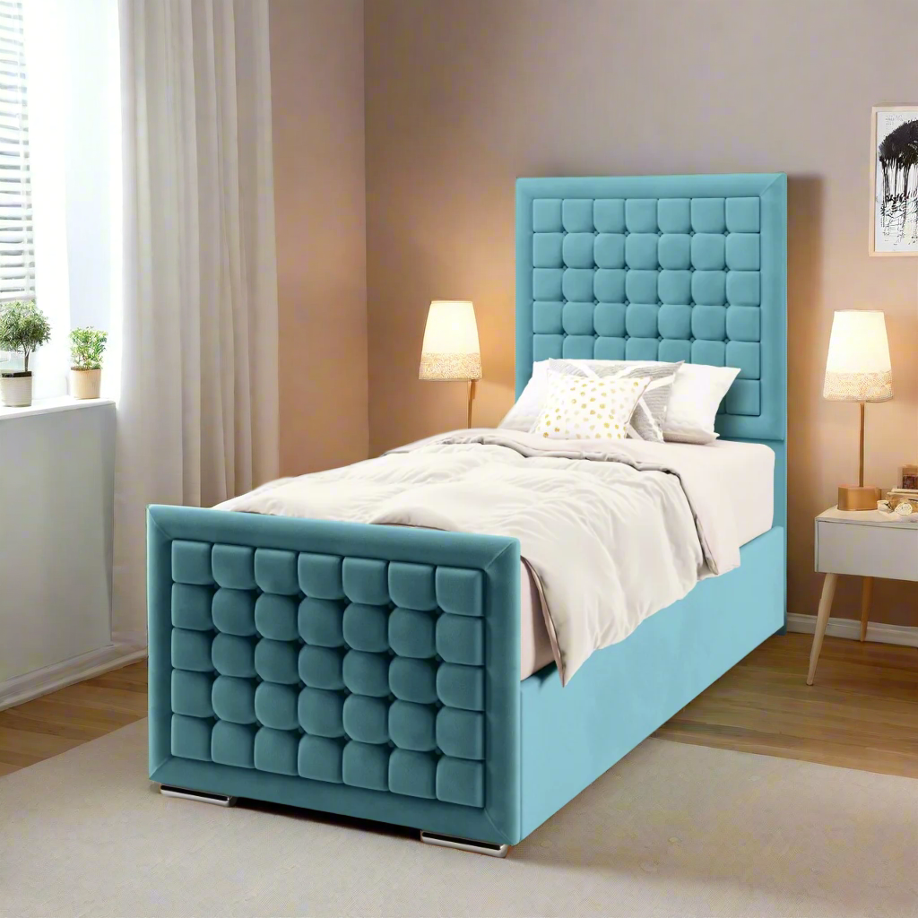 Small Cubic Border Headboard Frame Bed & Footend