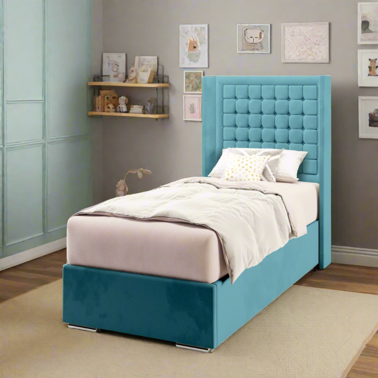 Small Cubic Border Straight Wing Headboard Frame Bed