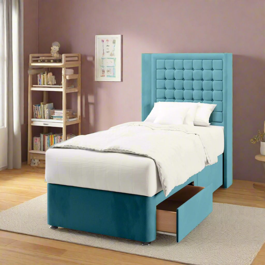 Small Cubic Border Straight Wing Headboard Divan Bed