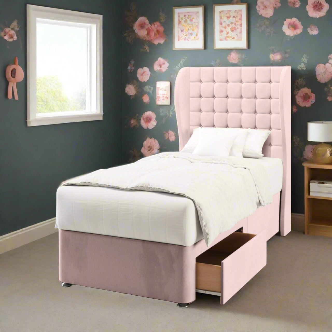 Small Cubic Middle Curve Wing Headboard Divan Bed