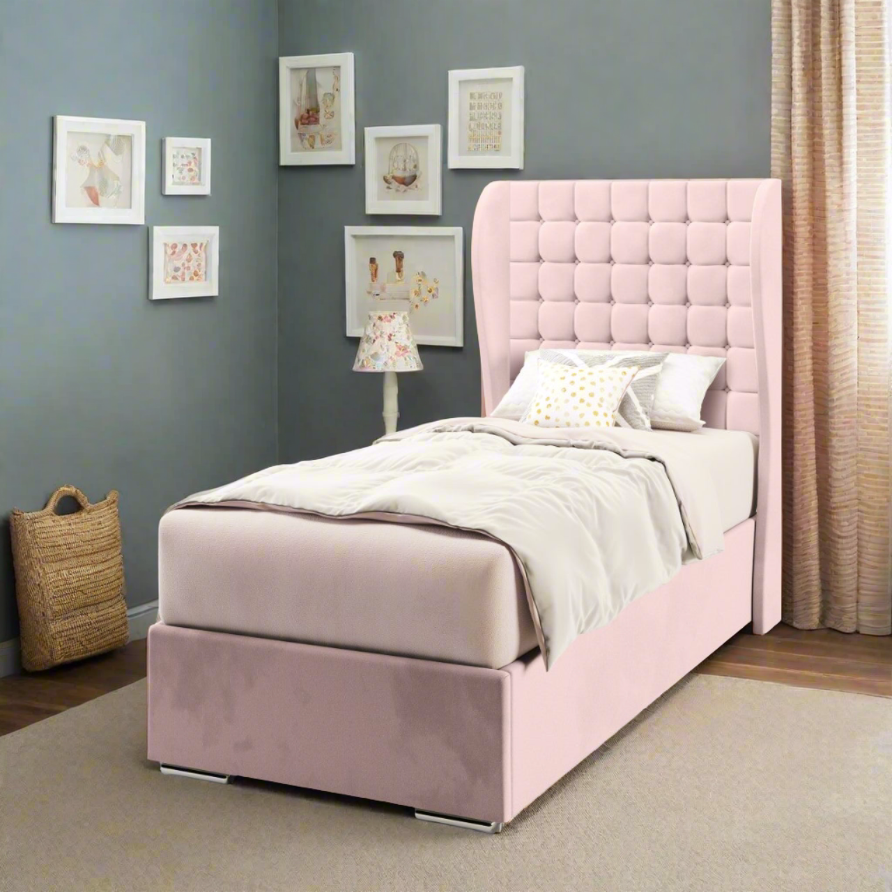 Small Cubic Middle Curve Wing Headboard Frame Bed