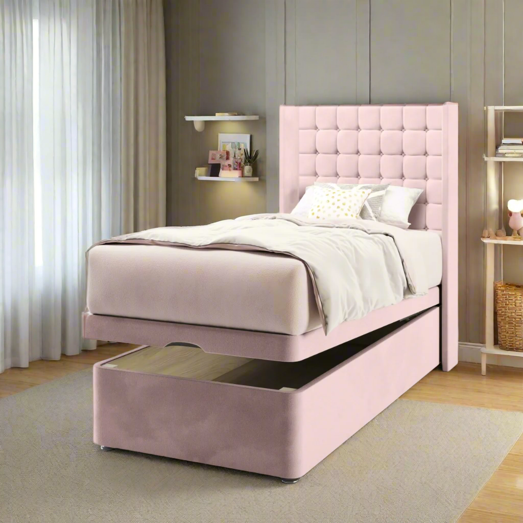 Small Cubic Straight Wing Headboard Ottoman Storage Bed