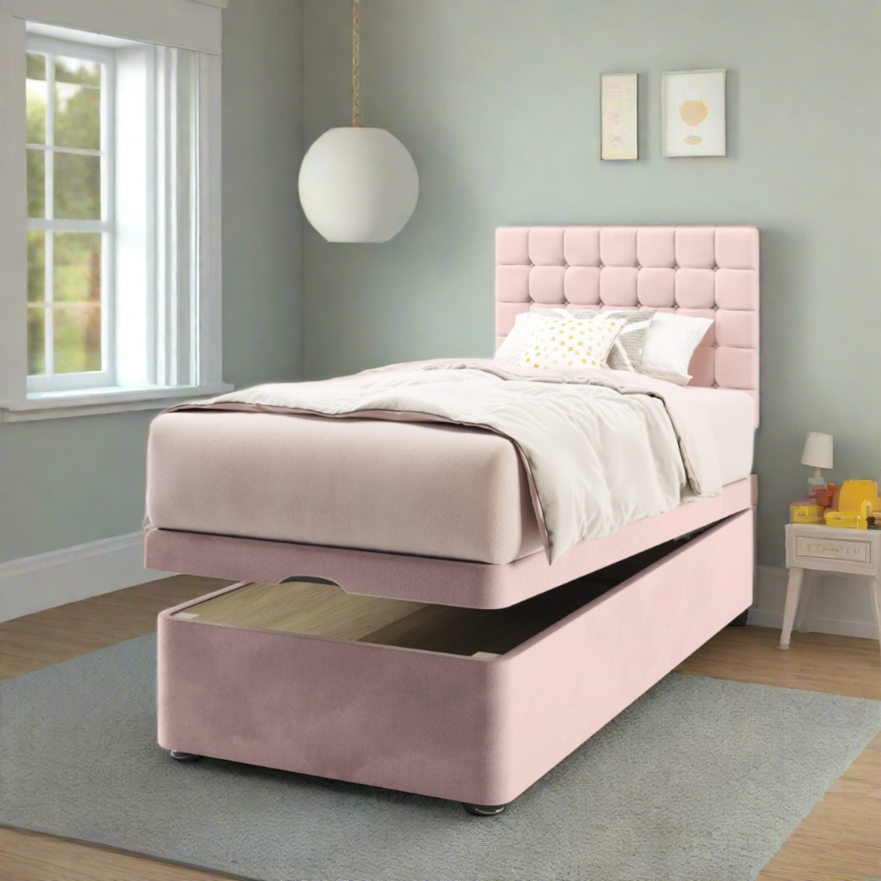 Small Cubic Headboard Ottoman Storage Bed