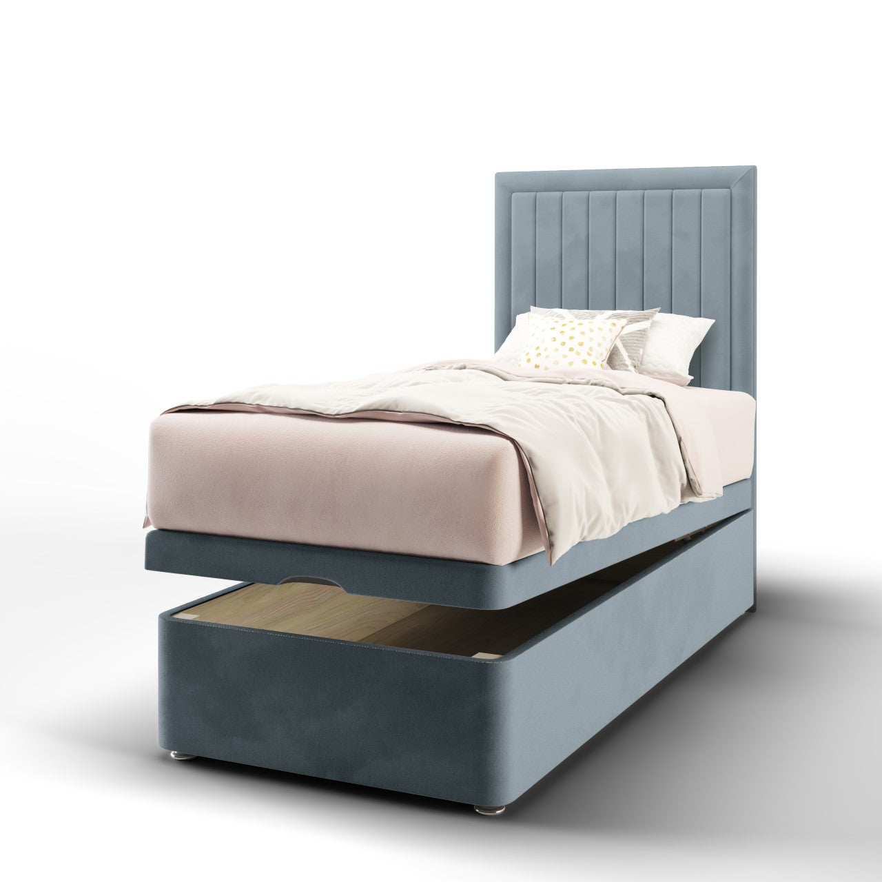Vertical Panels Border Headboard Ottoman Storage Bed
