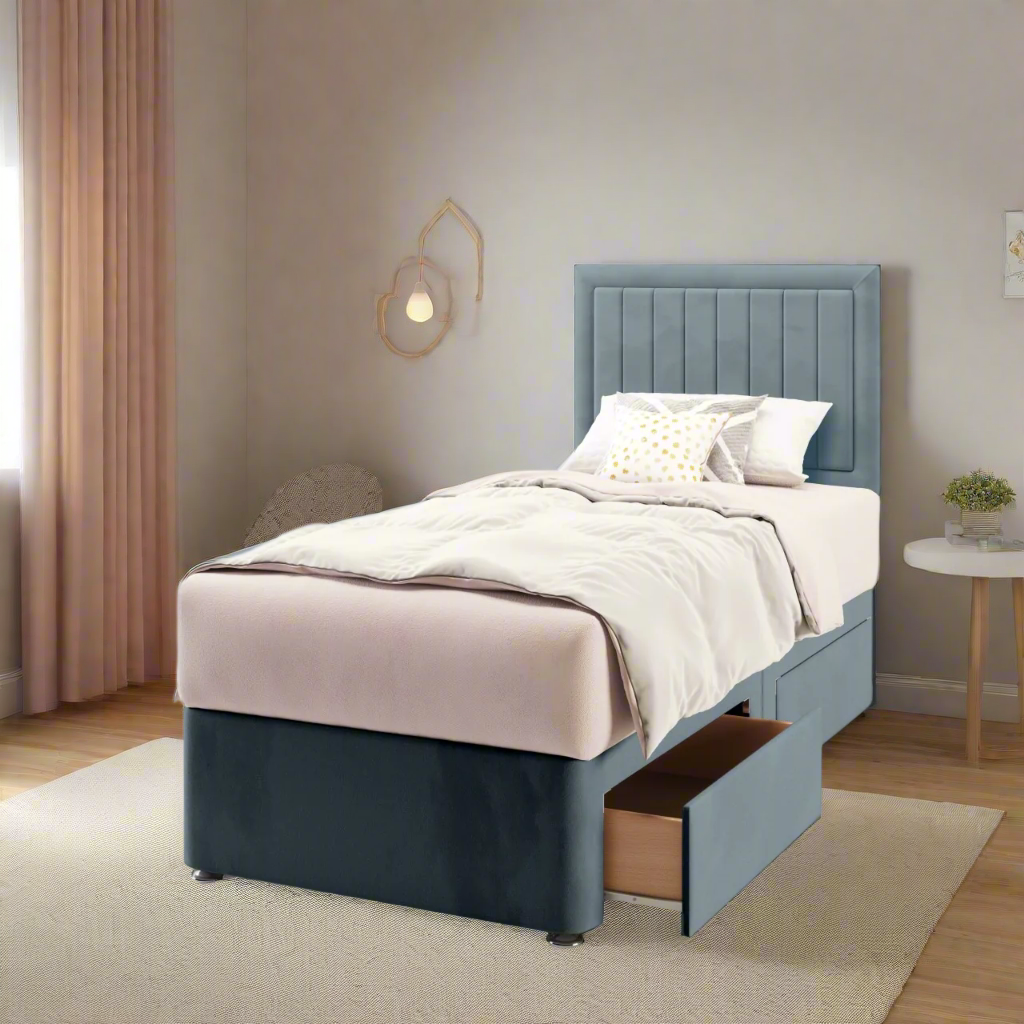 Vertical Panels Border Low Headboard Divan Bed