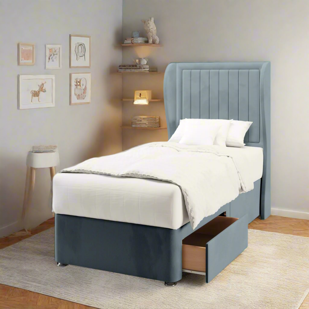 Vertical Panels Border Middle Curve Wing Headboard Divan Bed