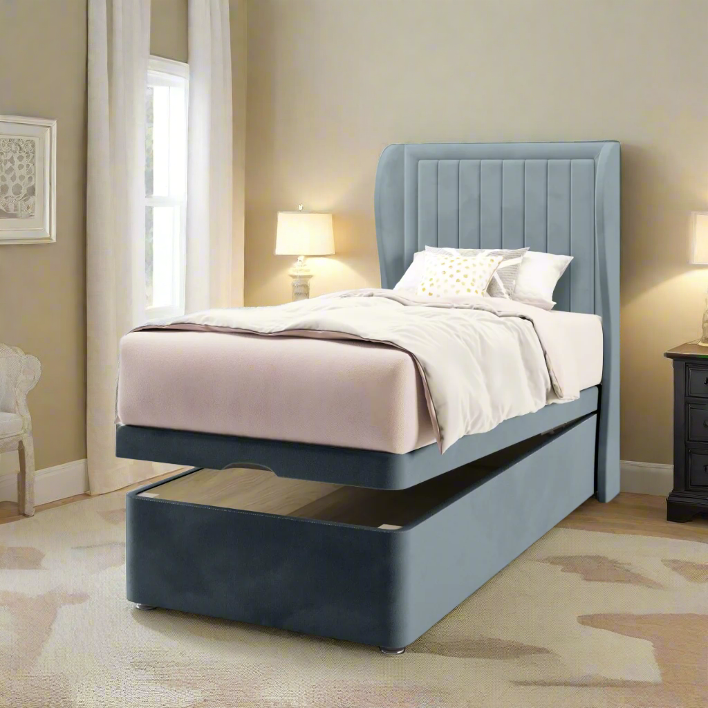 Vertical Panels Border Headboard Ottoman Storage Bed