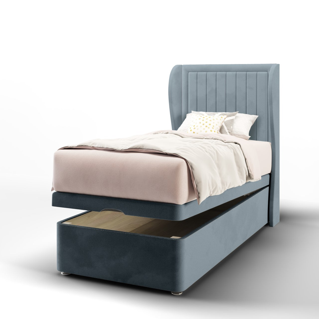 Vertical Panels Border Headboard Ottoman Storage Bed