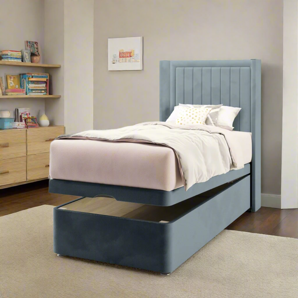 Vertical Panels Border Headboard Ottoman Storage Bed