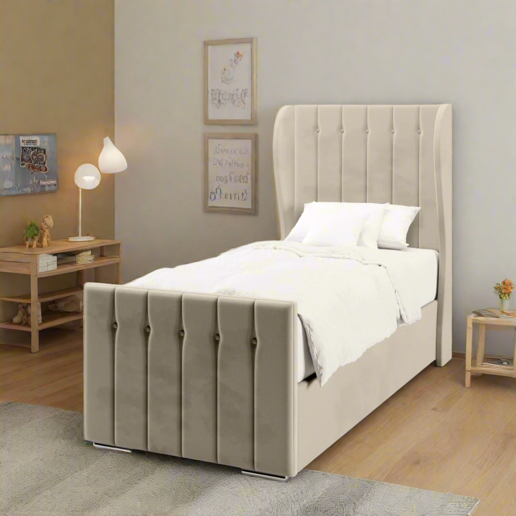 Vertical Panels Buttoned Headboard Frame Bed & Footend