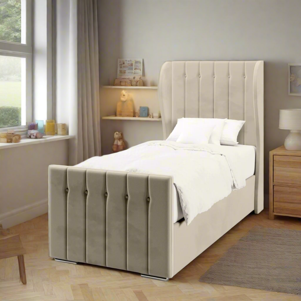 Vertical Panels Buttoned Headboard Ottoman Storage Side Lift Bed & Footend